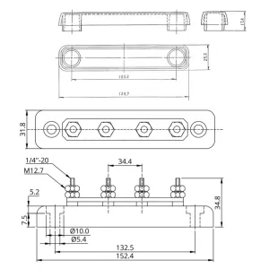Kopplingsplint Victron Busbar 150A 4x1/4 tum, svart - 3