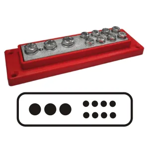 Kopplingsplint 3xM8 + 8xM6, röd - 1