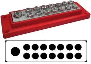 Kopplingsplint 14xM6 + 1xM8, röd - 1